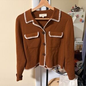 EUC Sezane Betty Cardigan Embroidered Mahogany / Cream - Size M